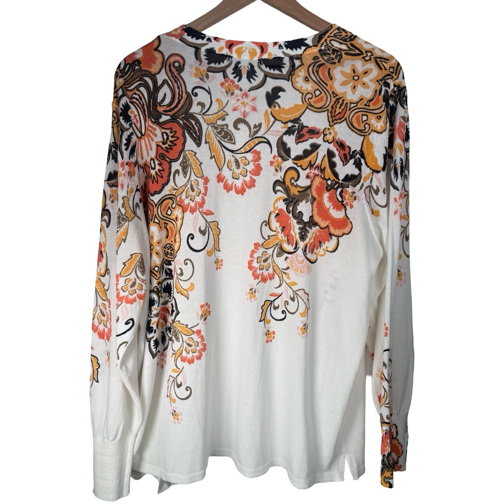 Chicos Scroll Sun Iron Cardigan Nectarine Floral Print Open‎ Front Size 4 NWT - Picture 4 of 5
